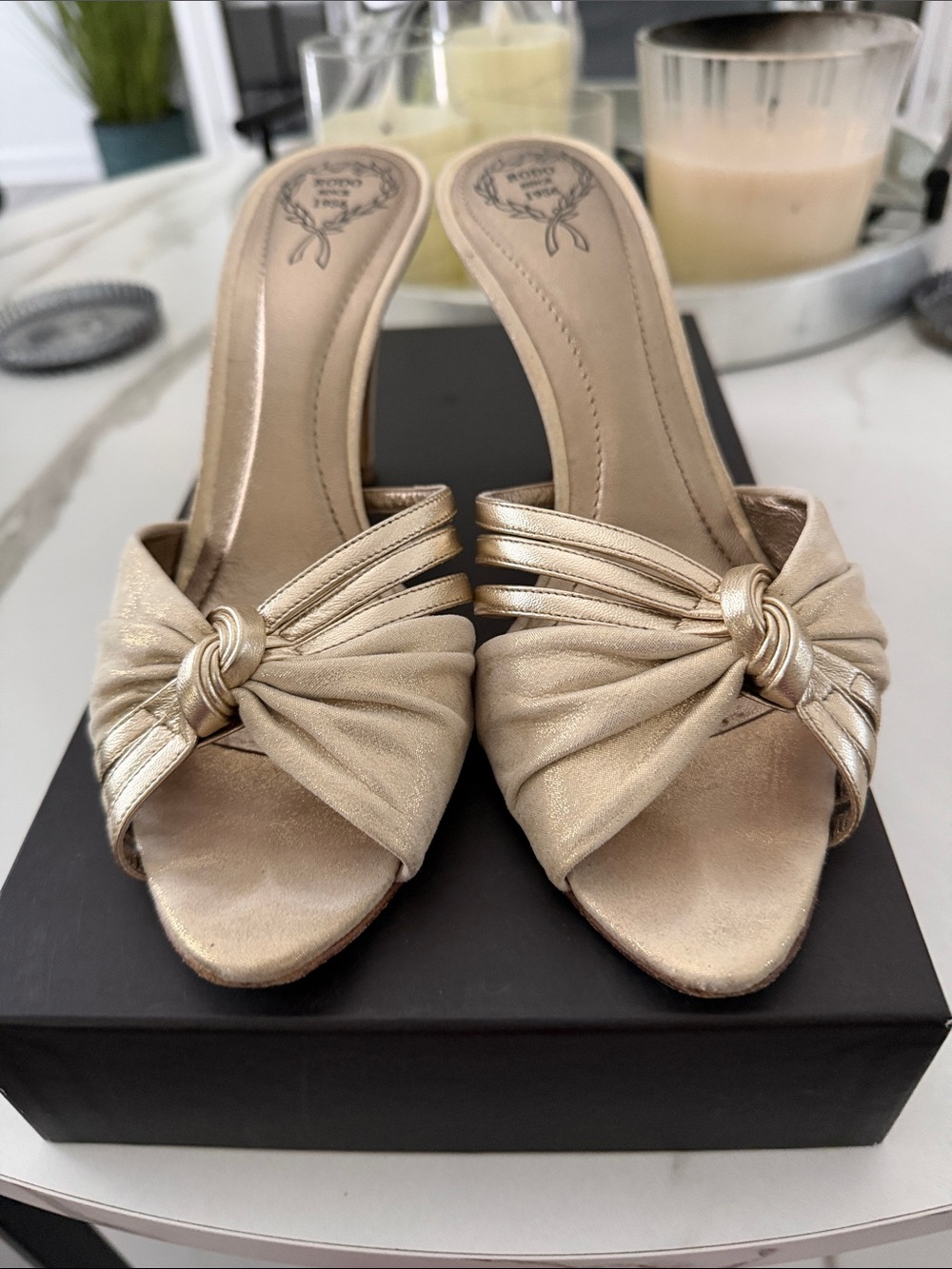 Rodo Metallic Gold Knotted Slip-On Mules